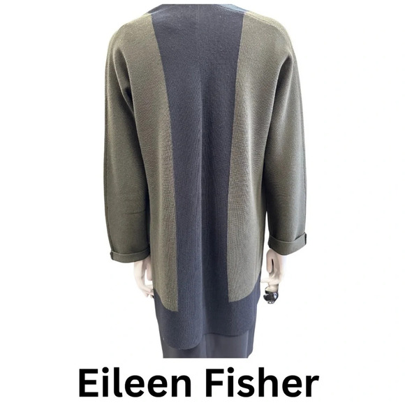 Eileen  Fisher Cardigan Sweater Pockets Collarless Merino Wool Dark Green XS - Picture 4 of 6